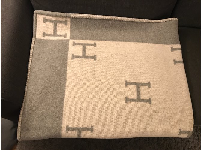 Coussin Avalon Laine Cachemire Hermès Gris Clair - Neuf, Rayures