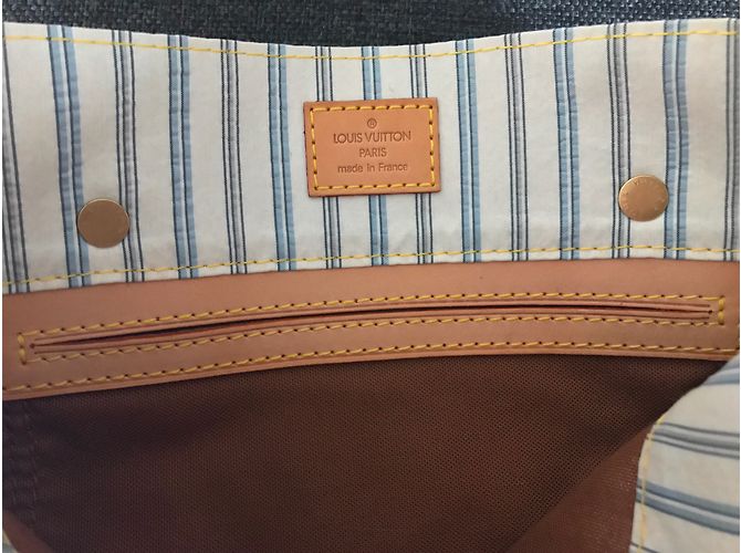 Louis Vuitton Sac Plat a Tanger Bianco Blu Pelle Cotone Multicolore - vista 3