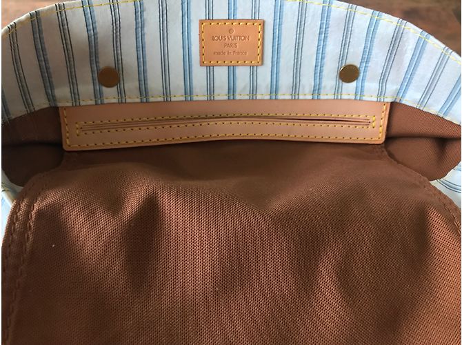 Louis Vuitton Sac Plat a Tanger Bianco Blu Pelle Cotone Multicolore - vista 4
