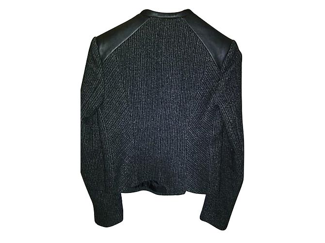 Maje Heartly jacket wool and leather grey Black - view 2