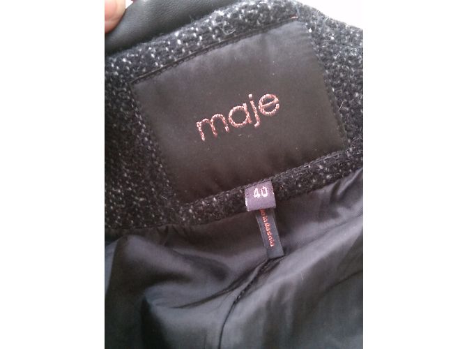 Maje Heartly jacket wool and leather grey Black - view 4