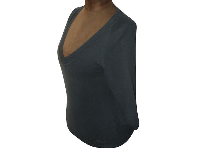 Suéter Calvin Klein de algodón cuello pico gris - vista 2