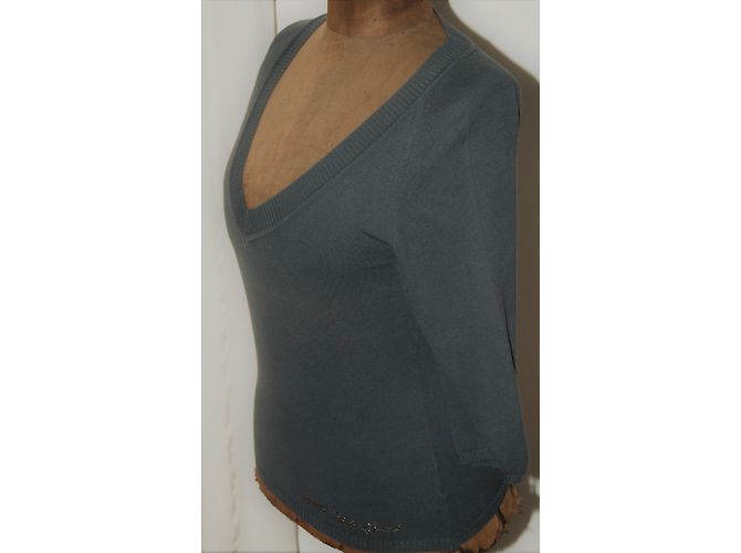 Suéter Calvin Klein de algodón cuello pico gris - vista 5