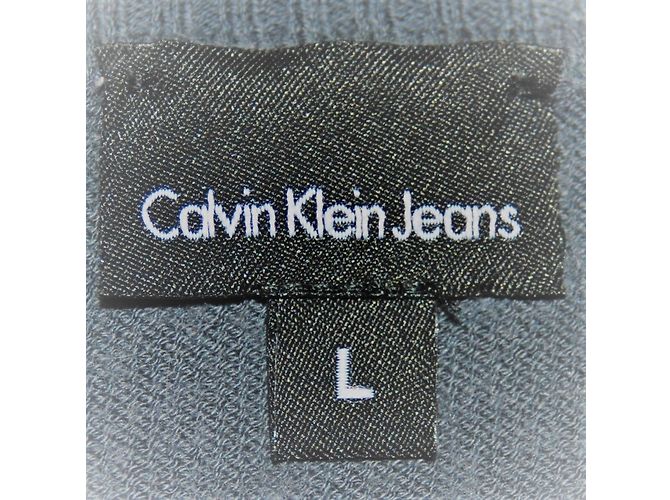 Suéter Calvin Klein de algodón cuello pico gris - vista 8