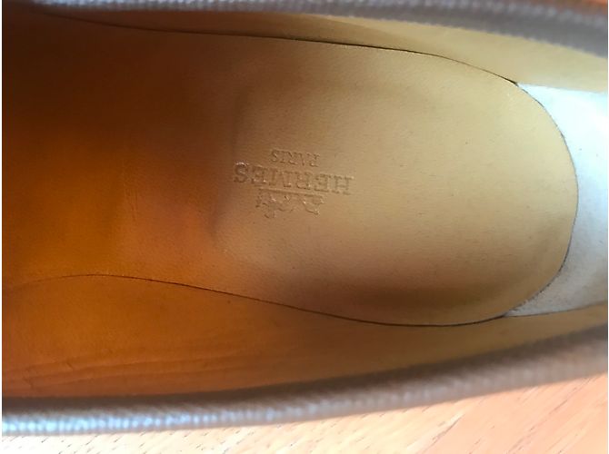 Mocassini Hermès in pelle color caramello 45 - vista 3