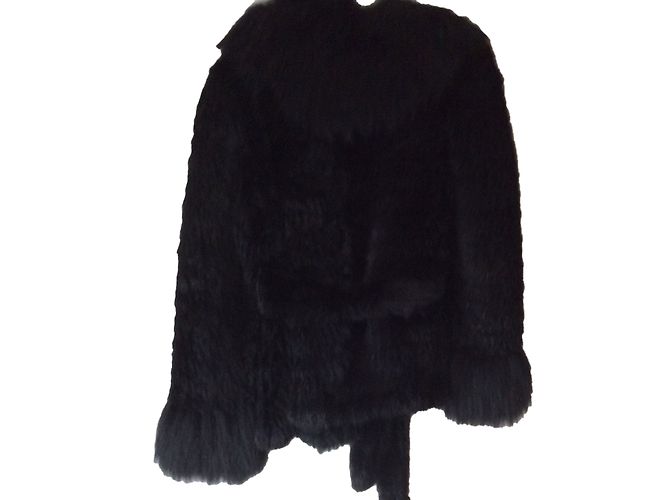 Sonia Rykiel Jacke aus schwarzer Kunstpelz mit Gürtel - Ansicht 2