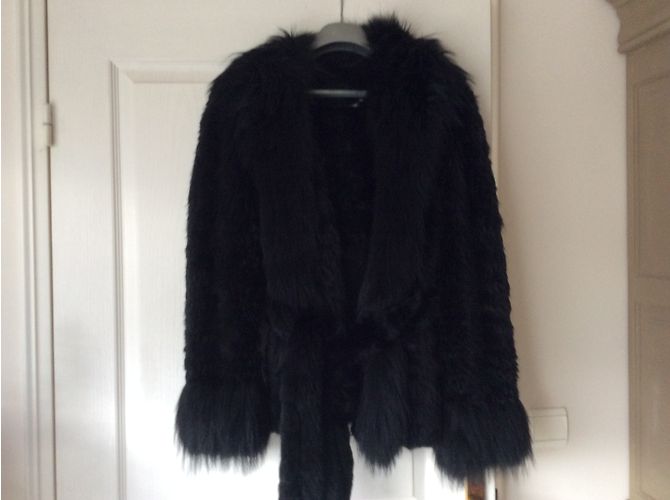Sonia Rykiel Jacke aus schwarzer Kunstpelz mit Gürtel - Ansicht 3