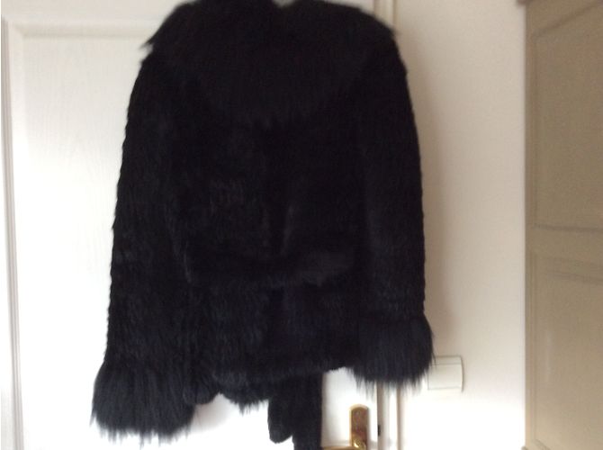 Sonia Rykiel Jacke aus schwarzer Kunstpelz mit Gürtel - Ansicht 4
