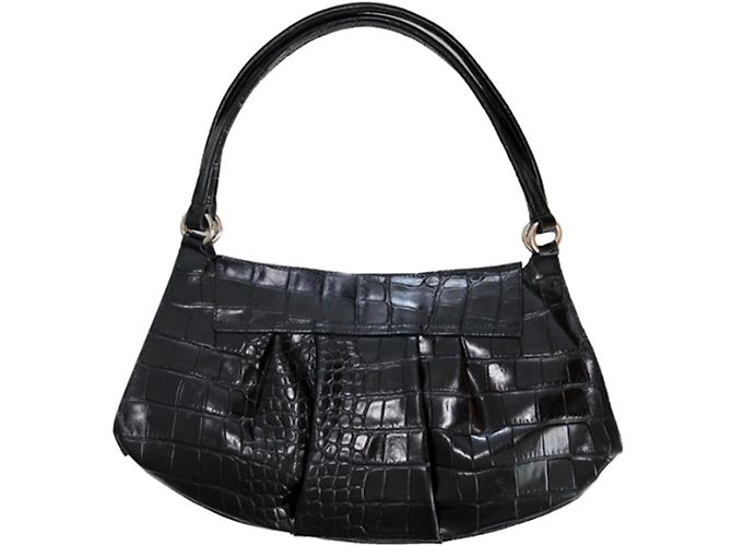 Borsa Furla in pelle nera lucida effetto coccodrillo Nero - vista 2