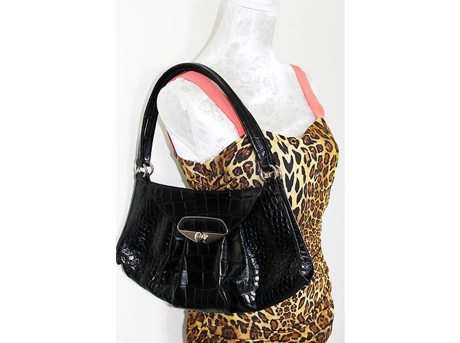 Borsa Furla in pelle nera lucida effetto coccodrillo Nero - vista 4