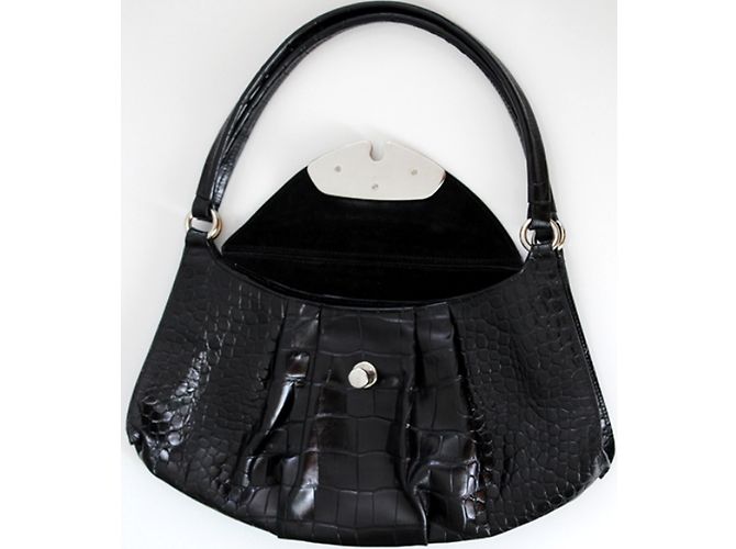 Borsa Furla in pelle nera lucida effetto coccodrillo Nero - vista 5