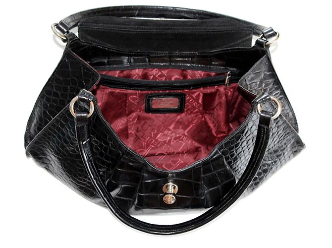 Borsa Furla in pelle nera lucida effetto coccodrillo Nero - vista 6