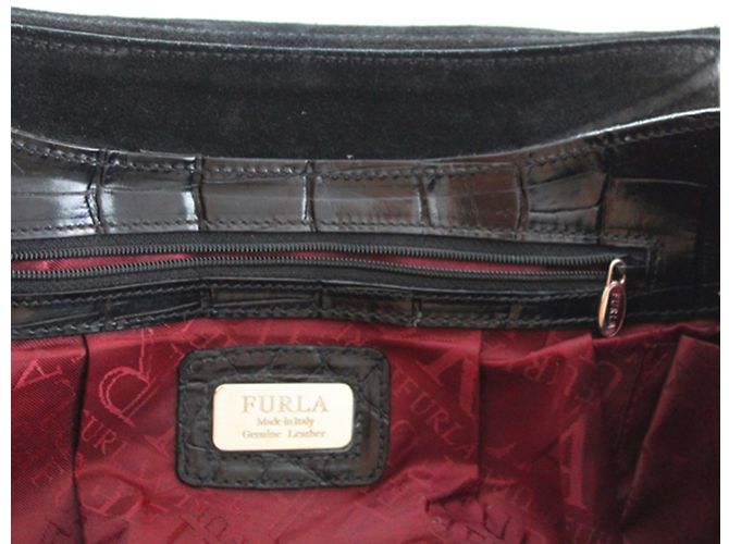 Borsa Furla in pelle nera lucida effetto coccodrillo Nero - vista 8