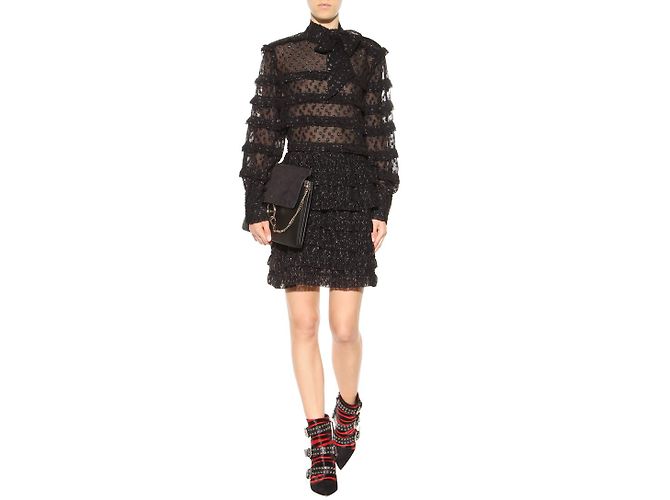 Isabel Marant Falda metalizada con volantes de algodón. Negro - vista 2