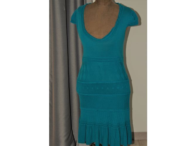 Vestido largo Liu.Jo de malla de algodón azul verde - vista 6