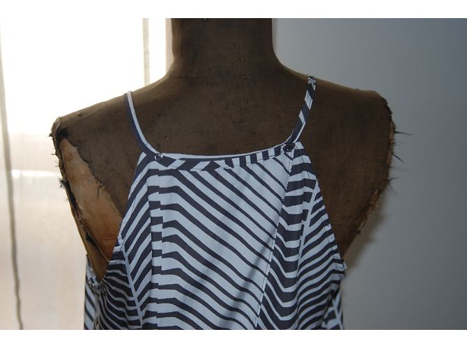 Vestido largo de verano Calvin Klein algodón blanco y azul marino L - vista 3