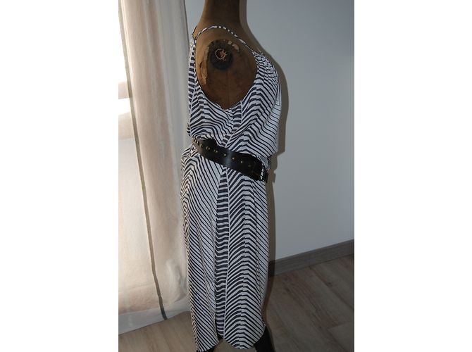 Vestido largo de verano Calvin Klein algodón blanco y azul marino L - vista 5