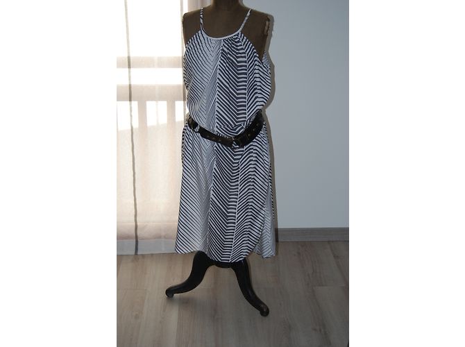 Vestido largo de verano Calvin Klein algodón blanco y azul marino L - vista 6