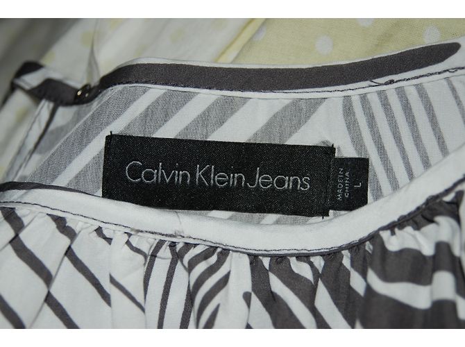 Vestido largo de verano Calvin Klein algodón blanco y azul marino L - vista 8