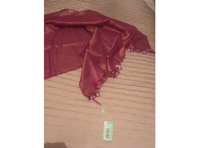 Autre Marque Sciarpa Nimbu rosa con frange in taffetà - vista 5