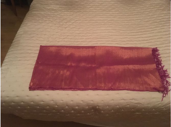 Autre Marque Sciarpa Nimbu rosa con frange in taffetà - vista 6