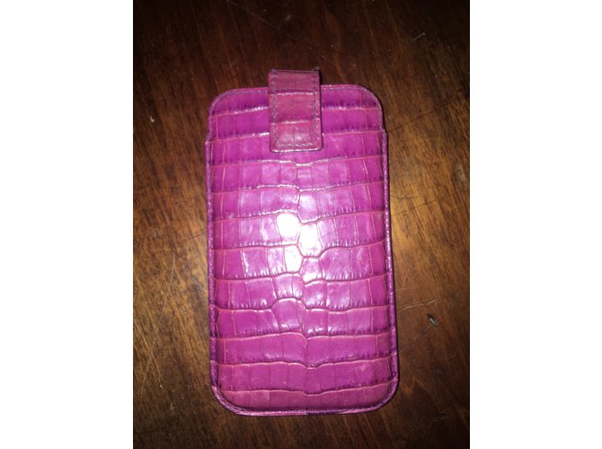 Custodia Smythson iPhone SE in pelle croco viola Porpora - vista 3
