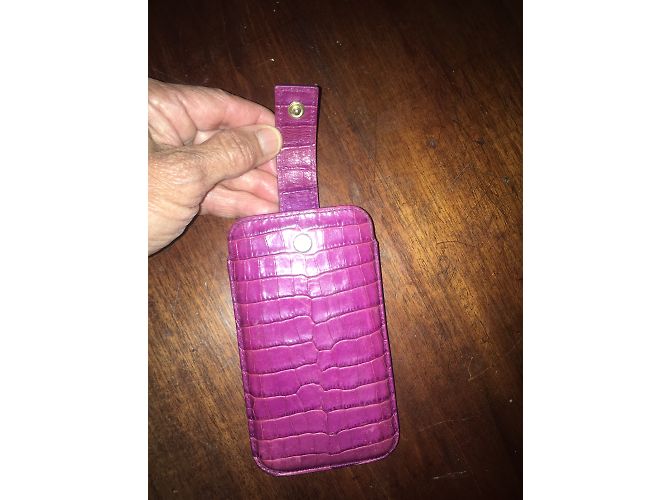 Custodia Smythson iPhone SE in pelle croco viola Porpora - vista 7