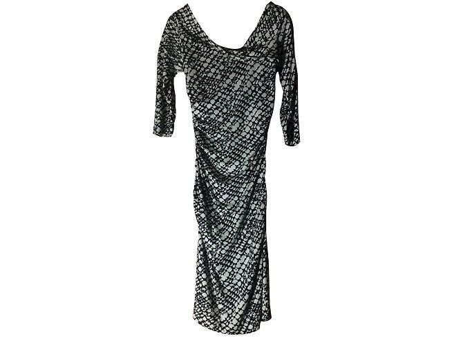 Diane Von Furstenberg Seidenkleid drapierte Jersey Schwarz Weiß - Ansicht 2