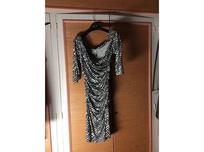 Diane Von Furstenberg Seidenkleid drapierte Jersey Schwarz Weiß - Ansicht 3