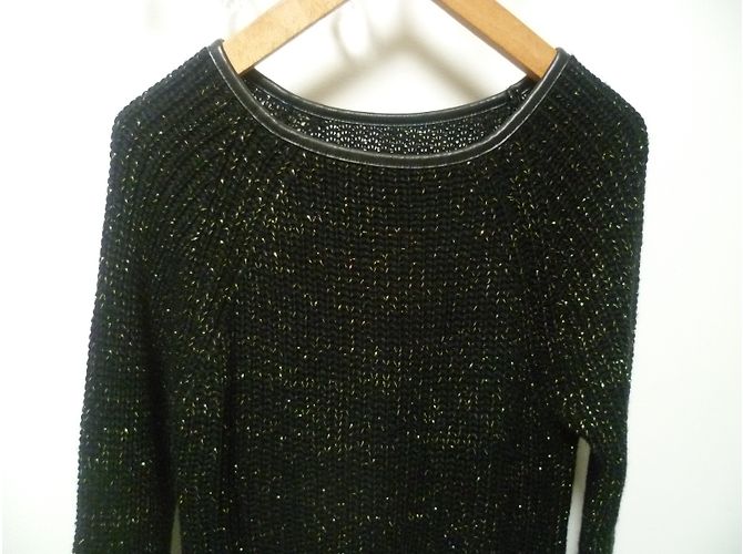 Autre Marque Schwarzes Wollstrickkleid mit Goldfäden - Ansicht 2