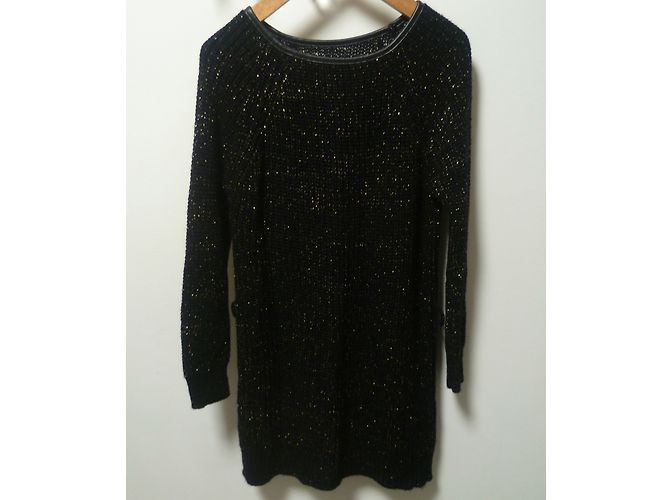Autre Marque Schwarzes Wollstrickkleid mit Goldfäden - Ansicht 5