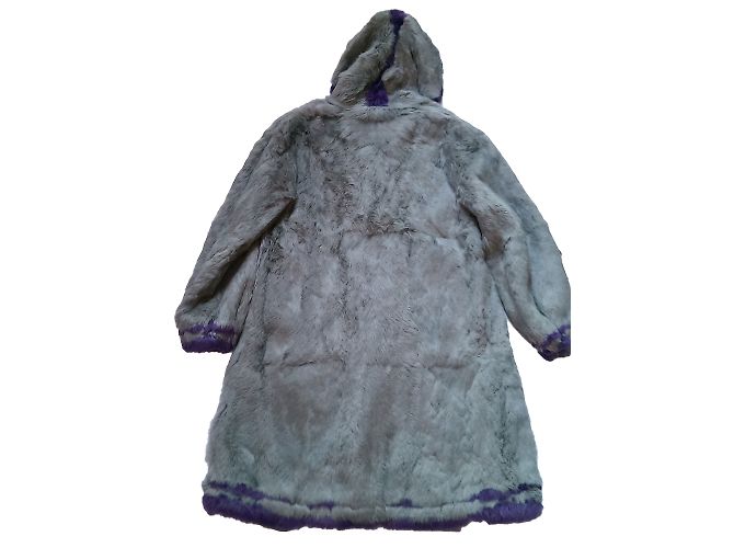 Cappotto in pelliccia di coniglio Antik Batik grigio antracite e viola - vista 2