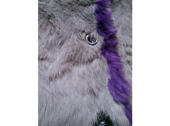 Cappotto in pelliccia di coniglio Antik Batik grigio antracite e viola - vista 7