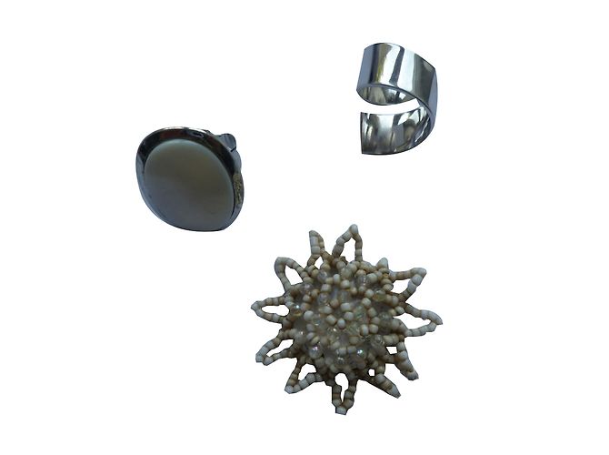 Autre Marque Set di 3 anelli in acciaio argentato con pietra bianca e perle a fiore Argento - vista 2