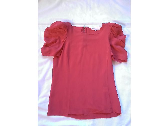 Top de seda Maje rosa con volantes - vista 3
