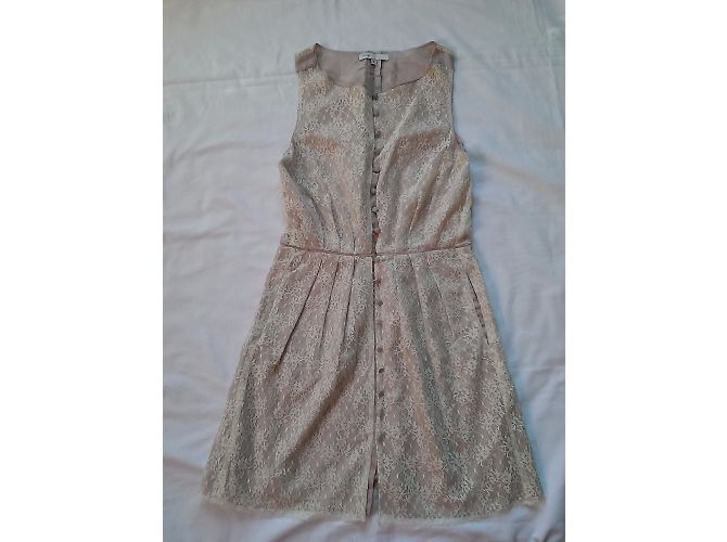 Vestido Maje de renda e seda sem mangas Creme Cru - vista 4