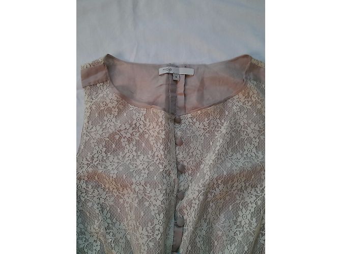 Vestido Maje de renda e seda sem mangas Creme Cru - vista 6