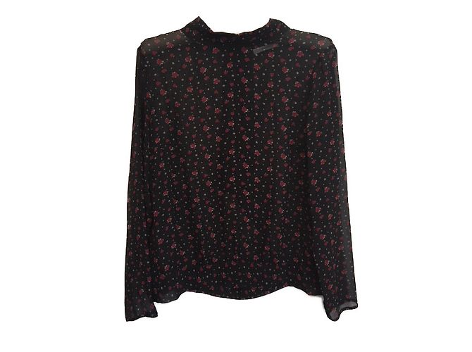 Zapa Seidenbluse Schwarz mit roten Blüten Größe 38 - Ansicht 2