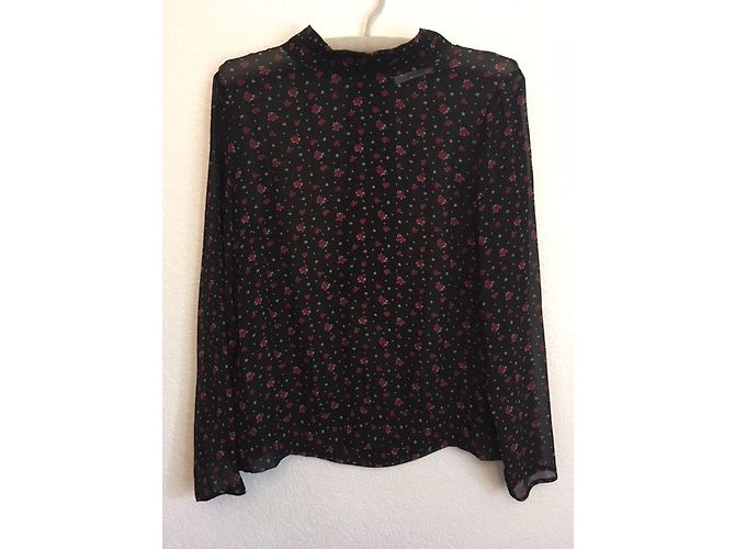 Zapa Seidenbluse Schwarz mit roten Blüten Größe 38 - Ansicht 4