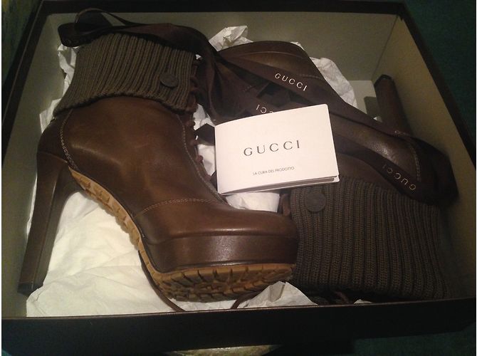 Botines Gucci Sadle Soft Wool RIB Winter Leaf Khaki Caqui - vista 13