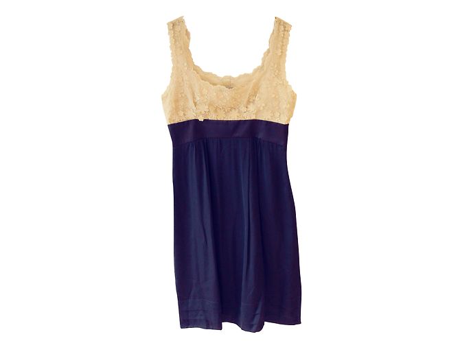 Mini abito Sportmax Broderie floreale in seta crema e blu navy Crudo - vista 2
