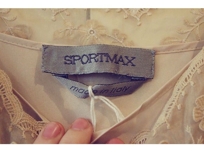 Mini abito Sportmax Broderie floreale in seta crema e blu navy Crudo - vista 9