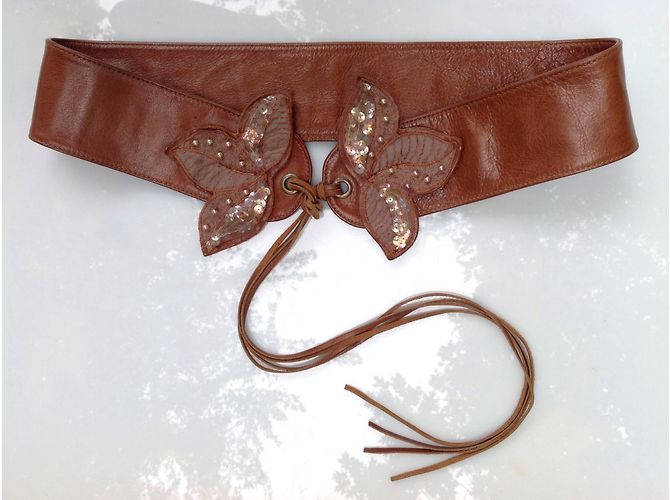 Vanessa Bruno Ledergürtel Caramel Blattmuster Stickerei Karamell - Ansicht 5