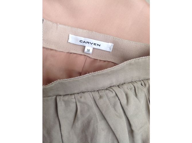 Falda Carven de algodón beige con corte evasé - vista 3
