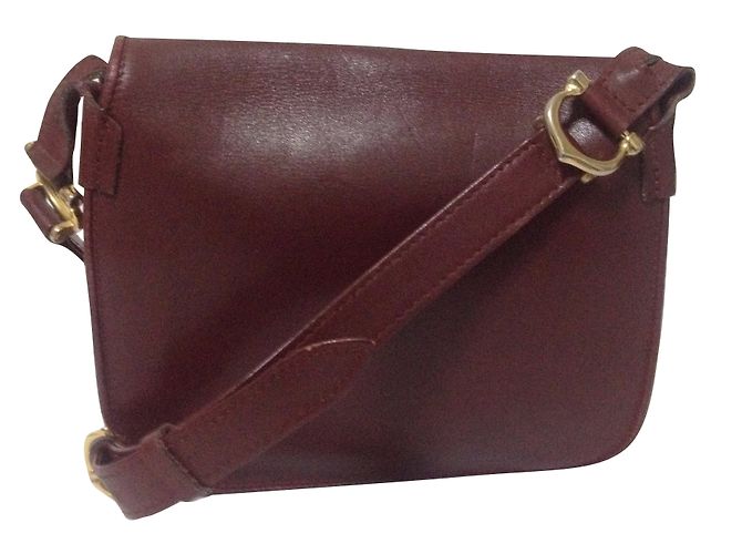 Borsa a tracolla Cartier in pelle rosso scuro Bordò - vista 2