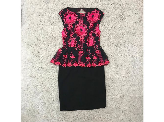 Abito da cocktail Alice + Olivia in seta nero e rosa - vista 3