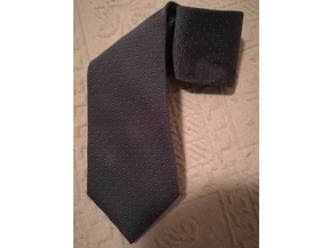 Cravatta Jean Louis Scherrer in seta grigio blu a pois - vista 3