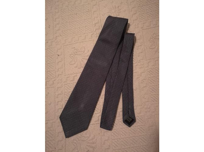 Cravatta Jean Louis Scherrer in seta grigio blu a pois - vista 4