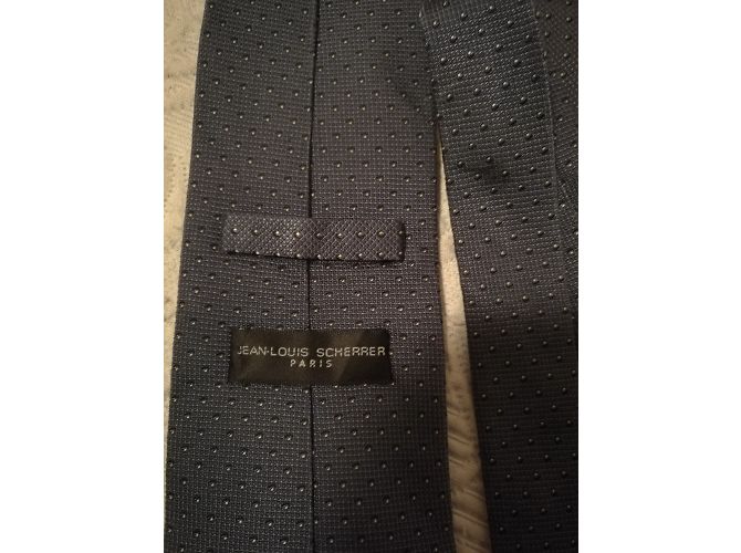 Cravatta Jean Louis Scherrer in seta grigio blu a pois - vista 6