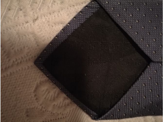 Cravatta Jean Louis Scherrer in seta grigio blu a pois - vista 7